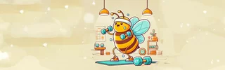 Dessin de type cartoon montrant une abeille faisant de la muscu dans une salle de sport.